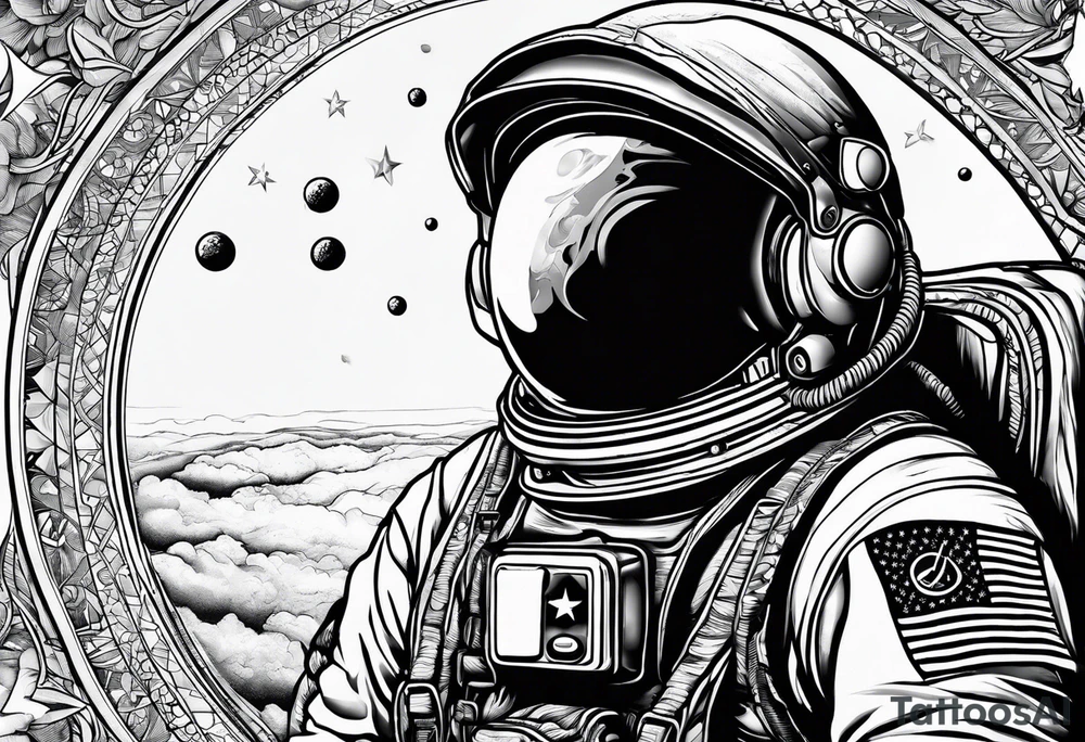 Astronaut wearing a peace bandanna tattoo idea