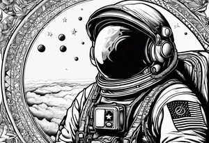 Astronaut wearing a peace bandanna tattoo idea