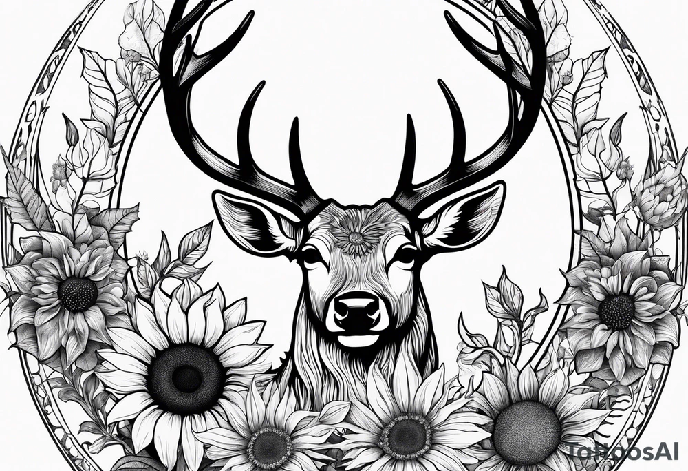 fine line sunflowers and wildflowers deer antler No deer , tattoo idea