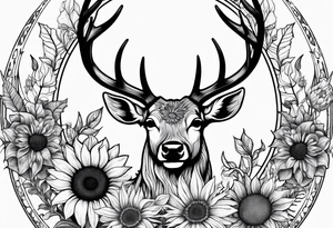 fine line sunflowers and wildflowers deer antler No deer , tattoo idea