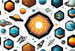 hexagon pattern solar system with a space shuttle tattoo idea