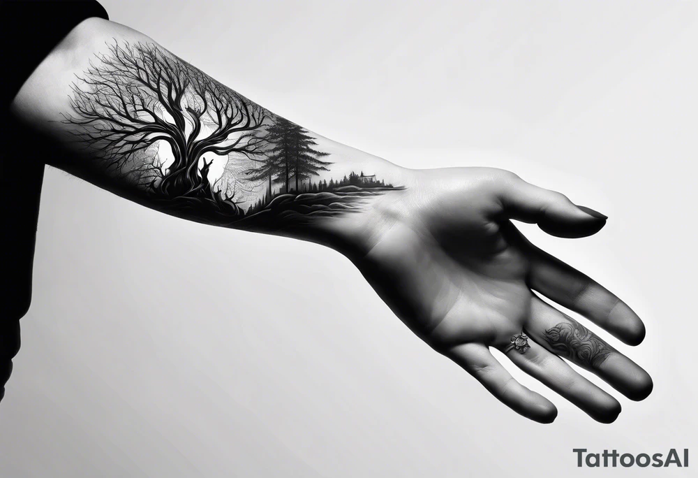 Hands morphing into roots tattoo idea
