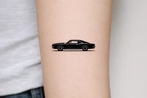 Blackwork silhouette of a vintage muscle car on forearm. tattoo idea