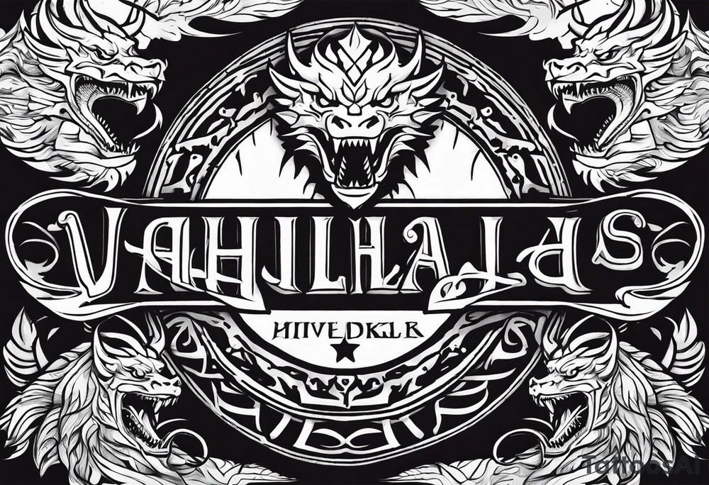 Valhalla sword shield dragon head axe tattoo idea