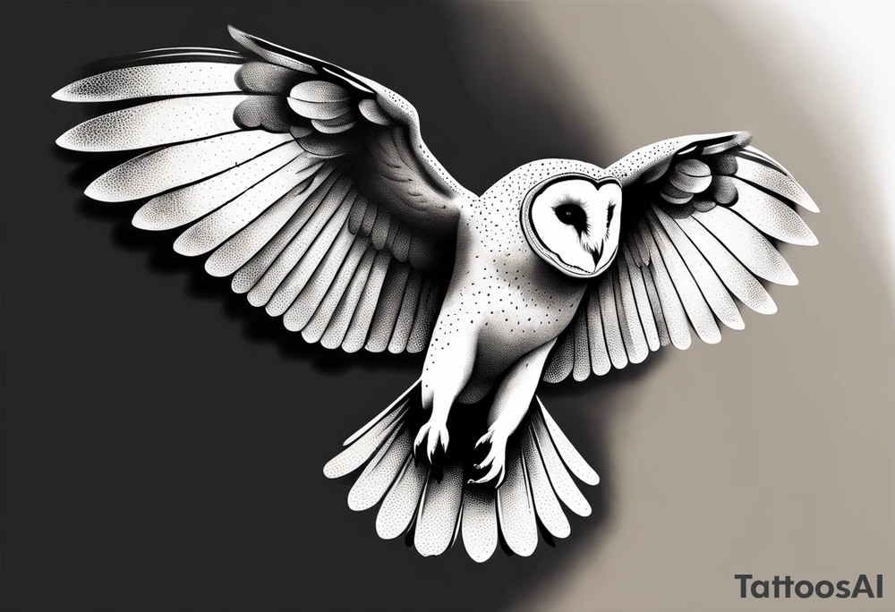 Barn Owl with wings open reaching out to catch food tattoo idea