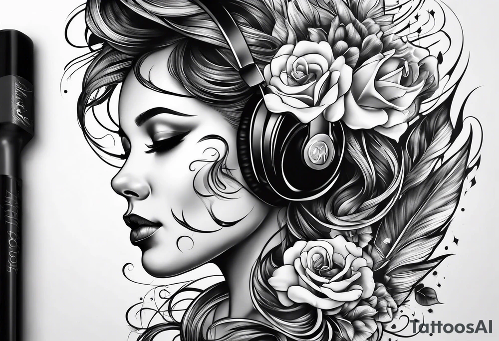 Music intertwined with baby footprints tattoo idea