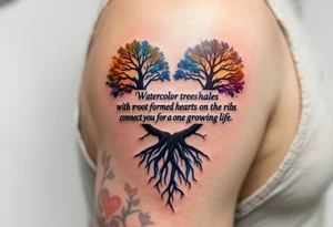 Watercolor tree halves with root-formed hearts on the ribs connect you as one growing life. tattoo idea