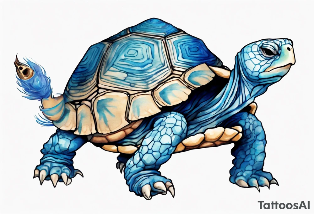 a furry blue creature with the shell of a tortoise tattoo idea