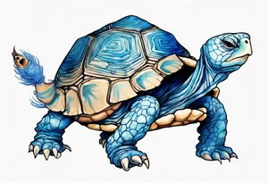 a furry blue creature with the shell of a tortoise tattoo idea