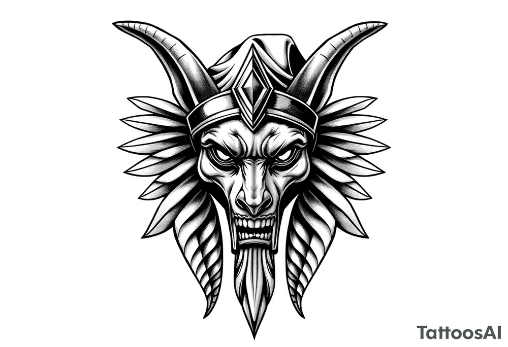 powerful majestic muscle anubis Egyptian god face mix with joker
without eyes with mantle on head tattoo idea