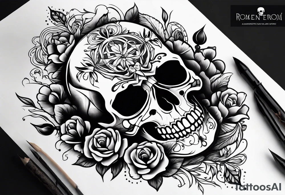 Memento mori writen skull sleeve tattoo design tattoo idea