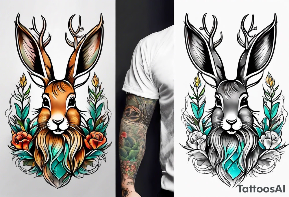 neo traditional jackelope tattoo idea