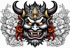Protection against evil Oni mask tattoo idea