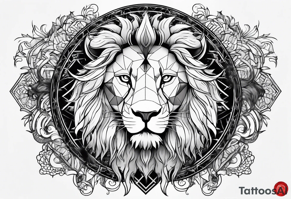 Lion with burned wings and an ouroboros sign tattoo idea