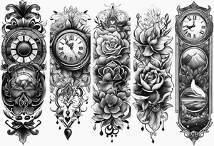 sleeve tattoo to contain the symbols family , love, health, time, money , happines tattoo idea