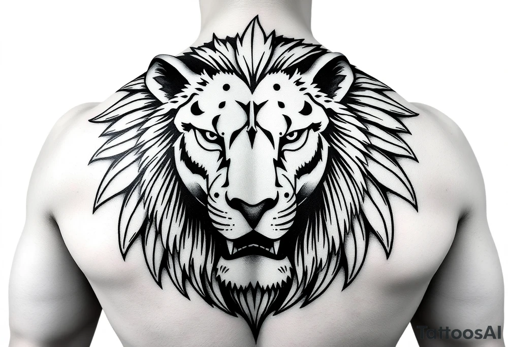 powerful lion full back tattoo idea