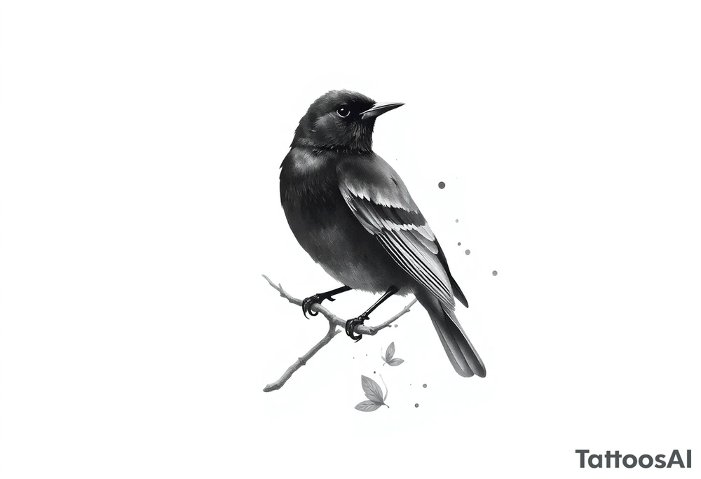 Male European Blackbird on a branch tattoo idea tattoo idea