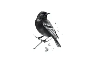 Male European Blackbird on a branch tattoo idea tattoo idea