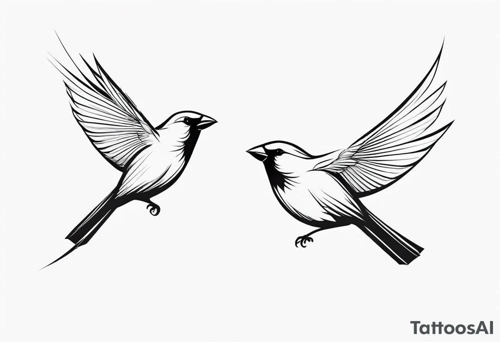 two cardinal birds flying facing eachother one high and one low
fine line with some shading tattoo idea