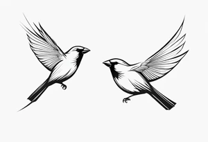 two cardinal birds flying facing eachother one high and one low
fine line with some shading tattoo idea
