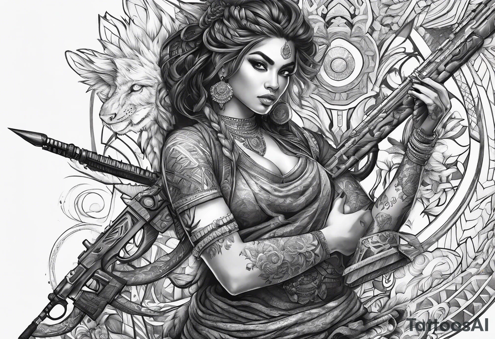 kaali with multiple arms with weapons tattoo idea