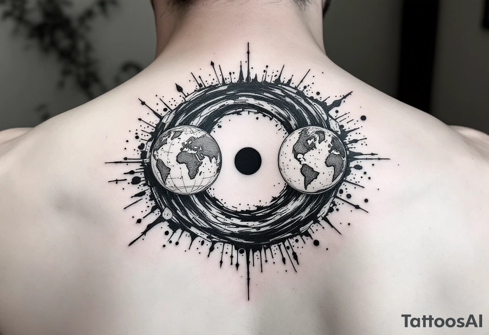 2 different worlds on both sides of a black hole tattoo idea