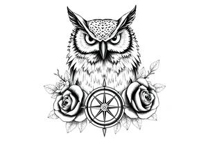 an owl,compass,roses, tattoo idea