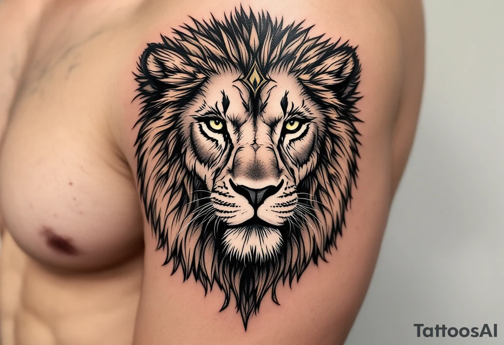 egyptian themed lion (red and black) tattoo idea