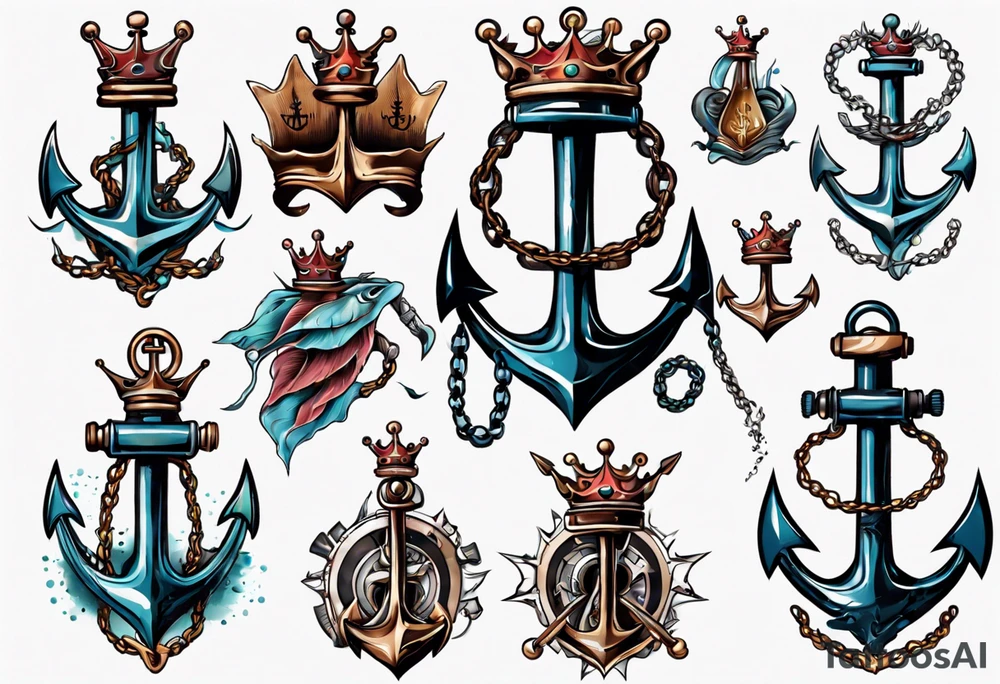 Anchor with a crown on top tattoo idea