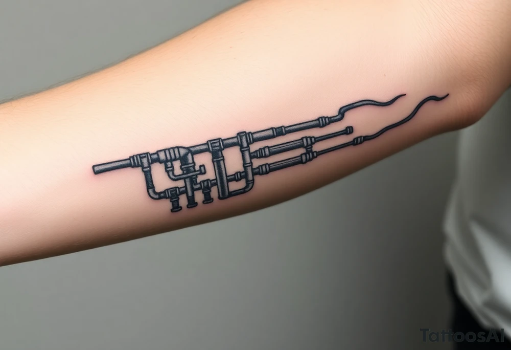 System of pipes that transitions and transforms at the end into thick, widespread 
veins of forearm tattoo idea