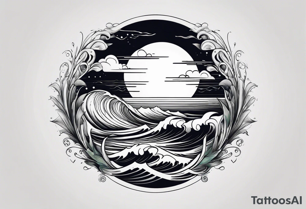 I want a tattoo of the ocean in a circle with more waves looking out at the ocean tattoo idea