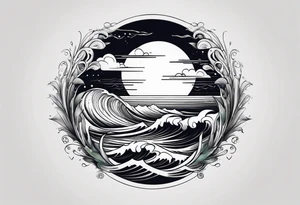 I want a tattoo of the ocean in a circle with more waves looking out at the ocean tattoo idea