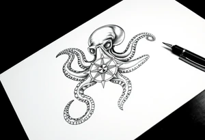 hammerhai,darunter ein kompass,oktopus. tattoo idea