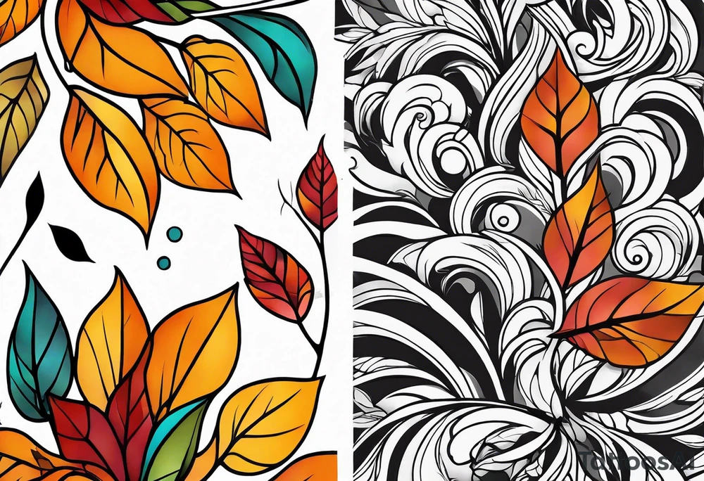 Arm Sleeve Tattoo with fall colors flat tattoo idea