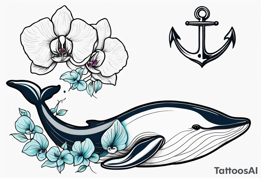 An anchor and orchids and a whale tattoo idea