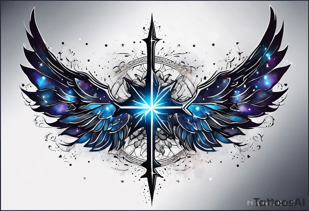 Constellation, wing , snow , cross tattoo idea