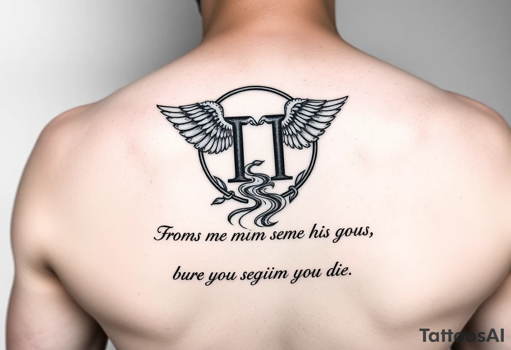 Incorporate the gemini symbol with a river and the words from the moment we are born we begin to die in Latin tattoo idea