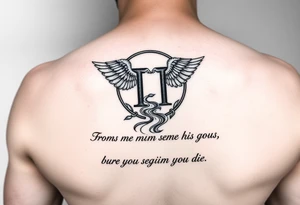 Incorporate the gemini symbol with a river and the words from the moment we are born we begin to die in Latin tattoo idea