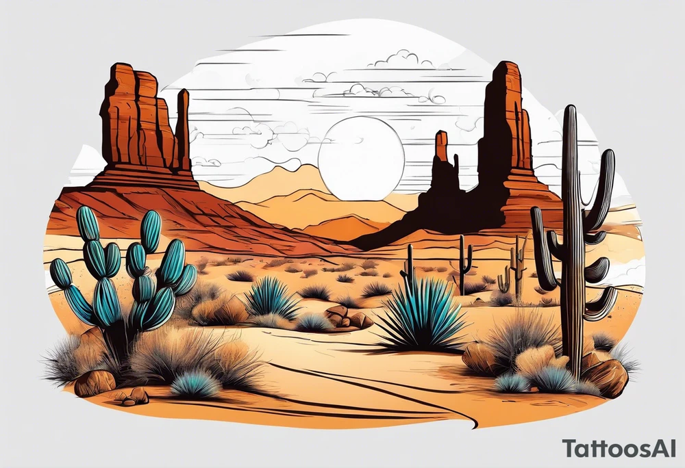 Desert scape. Guitar playing. tattoo idea