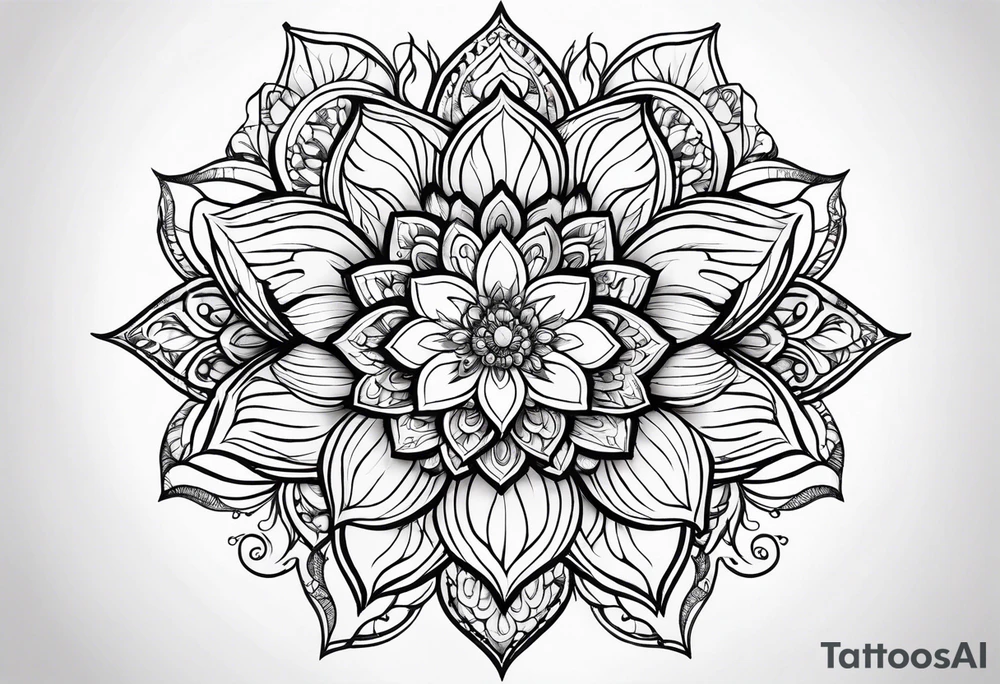 Floating lotus upper back with florals and henna to each shoulder tattoo idea