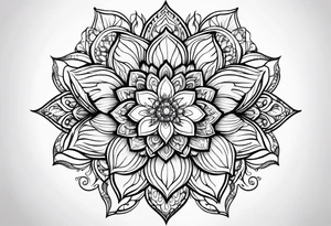Floating lotus upper back with florals and henna to each shoulder tattoo idea