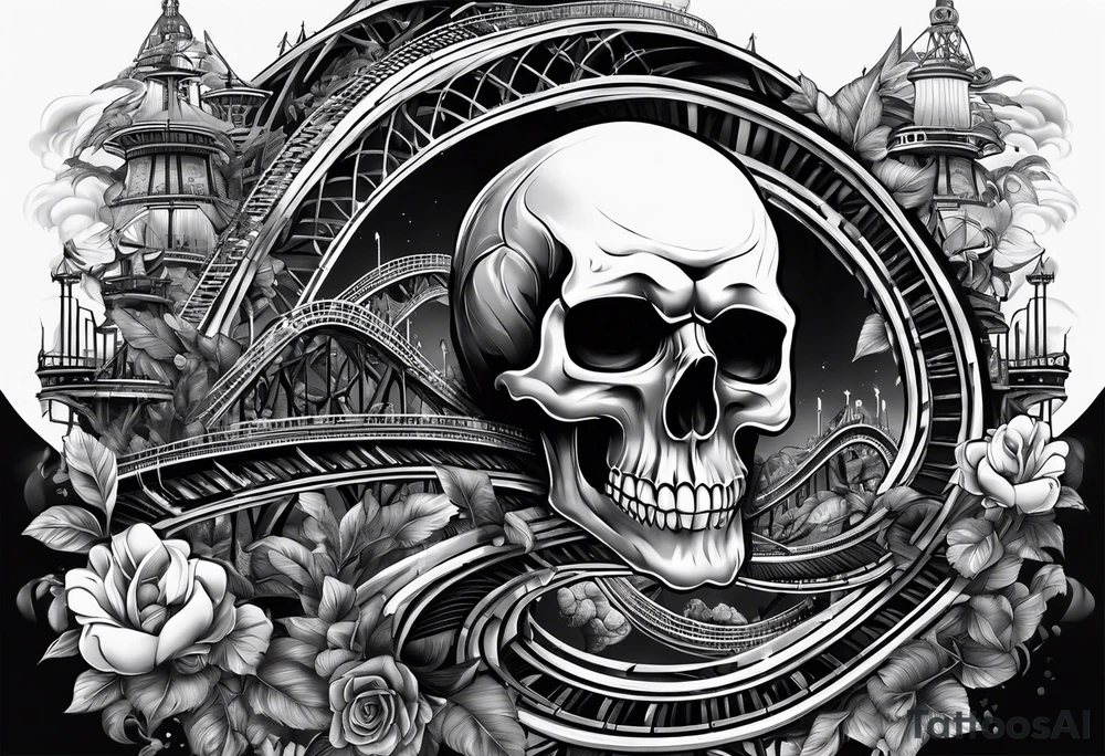 skulls with roller coaster track tattoo idea