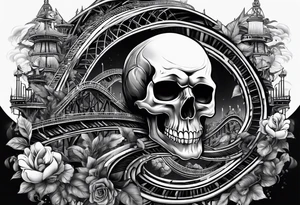 skulls with roller coaster track tattoo idea