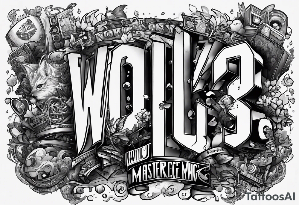 The words, "Why Not Now", written in pixelated letters and surrounded by video game characters. tattoo idea
