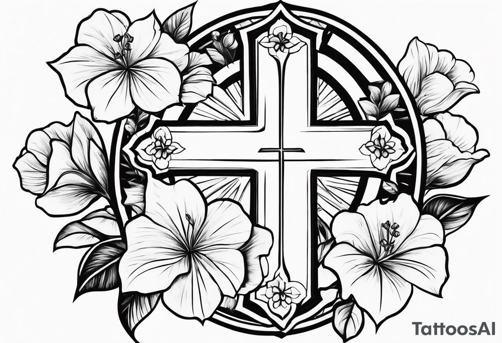 Cross, simple, Flowers, In God we trust tattoo idea