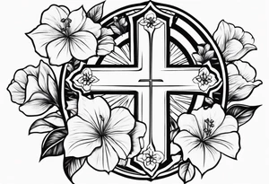 Cross, simple, Flowers, In God we trust tattoo idea