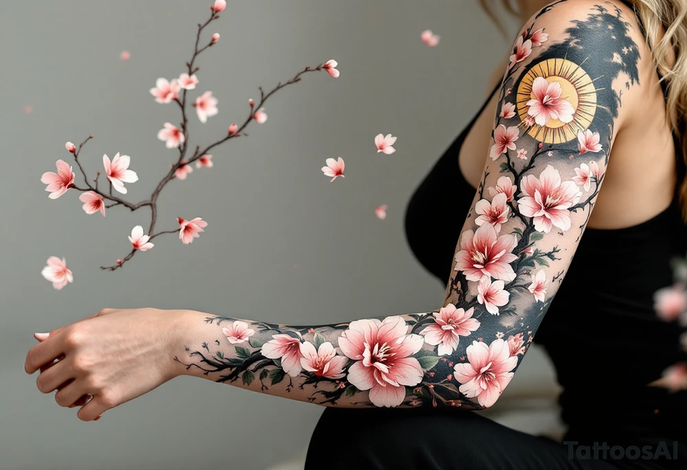 Cherry blossom and sun, beautiful tattoo idea