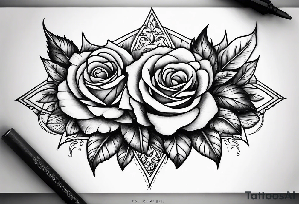 Dagger piercing roses tattoo idea