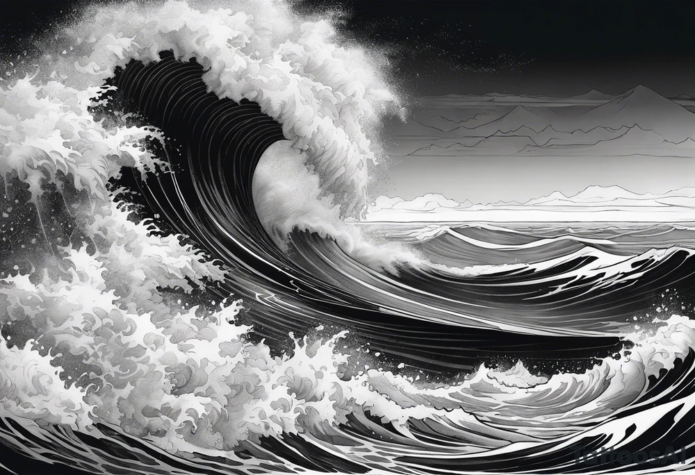 stormy sea waves, full-length woman in the middle of the storm tattoo idea