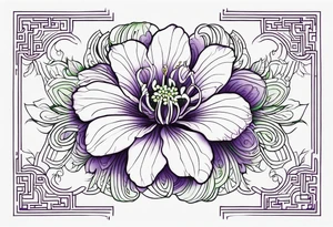 An outline of a rio dipladenia flower with a green and purple background tattoo idea